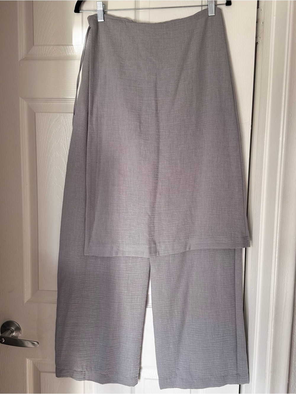 Zara Light Gray Wide-Leg Layered Wrap Pants